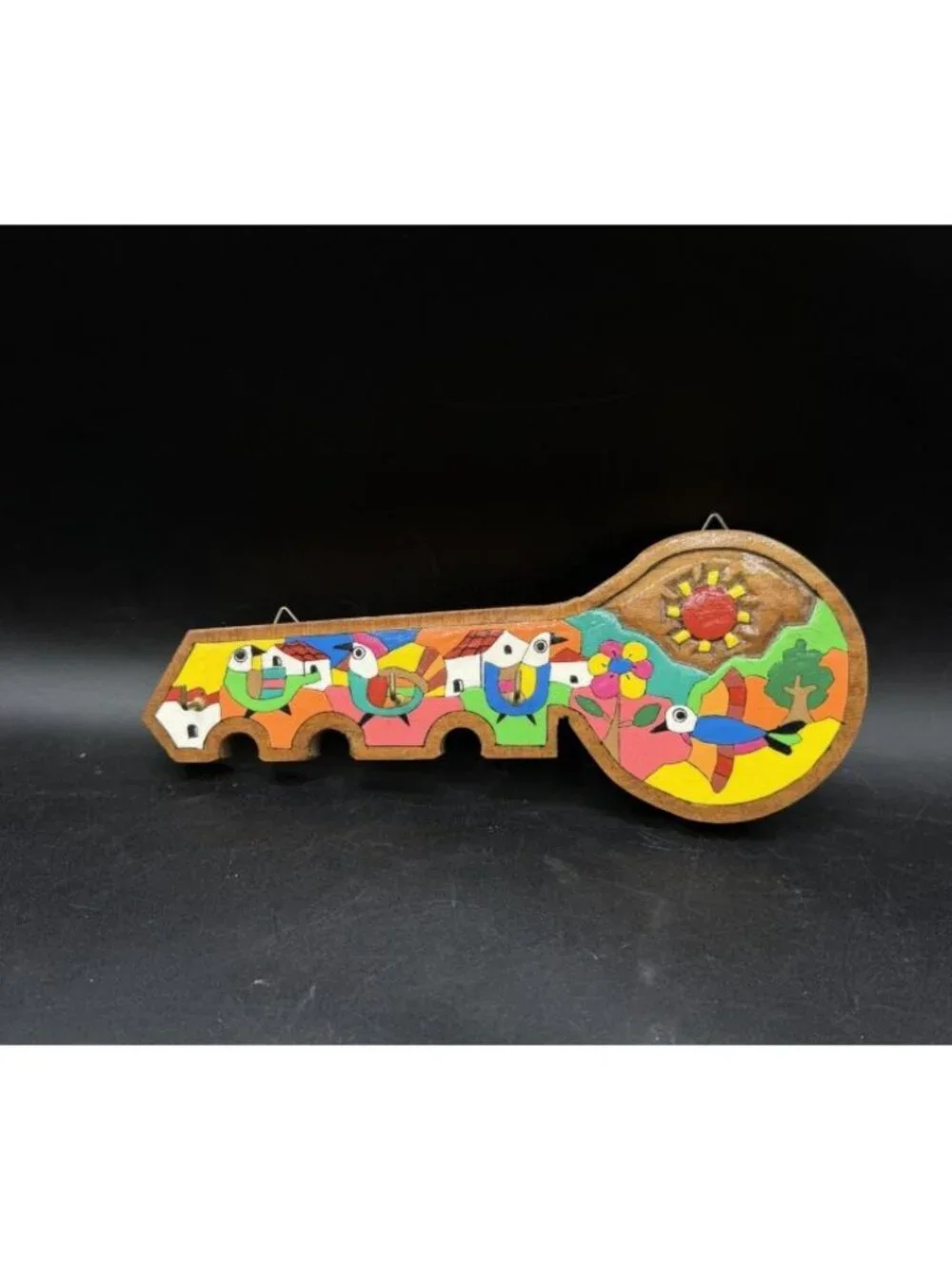 Folk Art Key Holder El Salvador Wooden Central America Tropical Birds